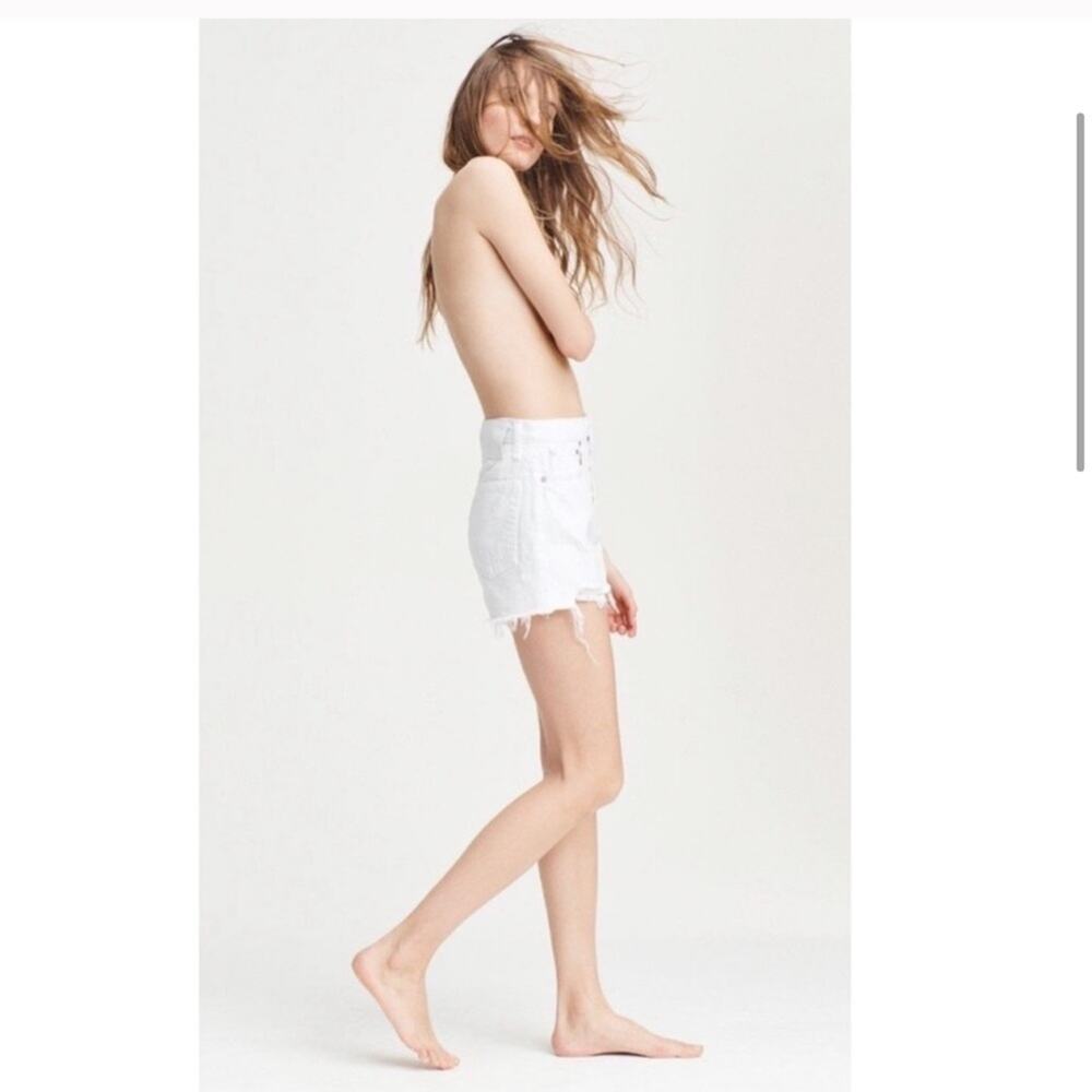 Rag & Bone Maya High Waist Denim Shorts in White. - Picture 3 of 11